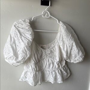 A New Day White Puffed Sleeve Peplum Blouse